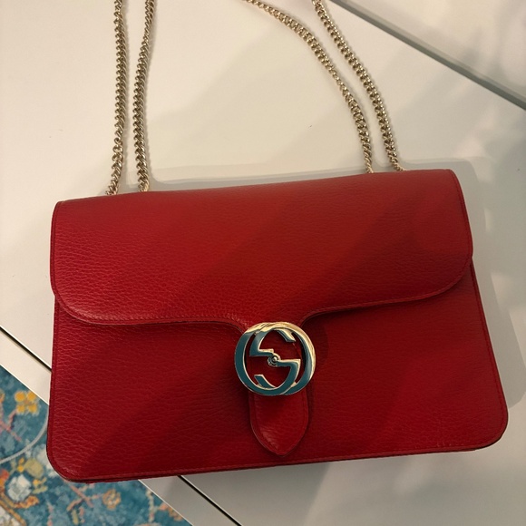 Gucci Handbags - Gucci Dollar Calfskin Medium Interlocking G Shoulder Bag Red